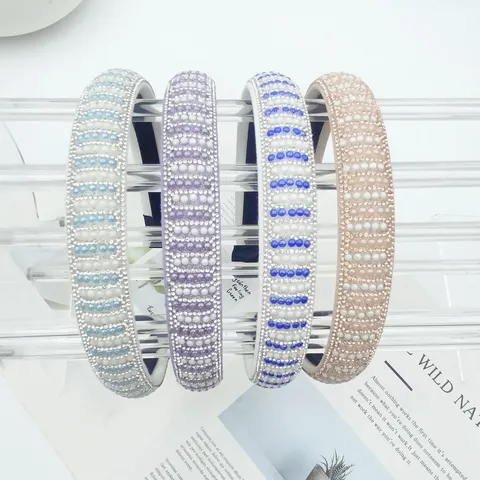 Bohemian Rhinestone Artificial Pearl Headband Elegant Wide Hair Hoop Vintage Fashion Hair Accessories For Women
