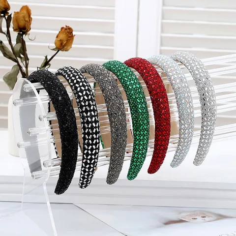 Women Artificial Crystal Rhinestone Headband Luxury Sparkling Hair Hoop Anti-Slip Wide Hair Accessories For Party Daily