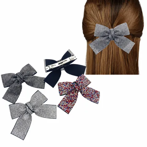 Rhinestone Bowknot Hair Clip Crystal Spring Hair Barrettes Elegant Bow Hair Accessories For Women Girls Styling