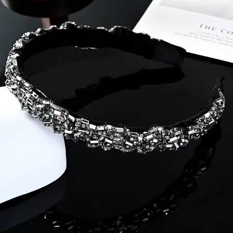 French Baroque Full Rhinestone Wide Headband Women Luxury Sparkling Crystal Hair Hoop Fashion Hair Accessories