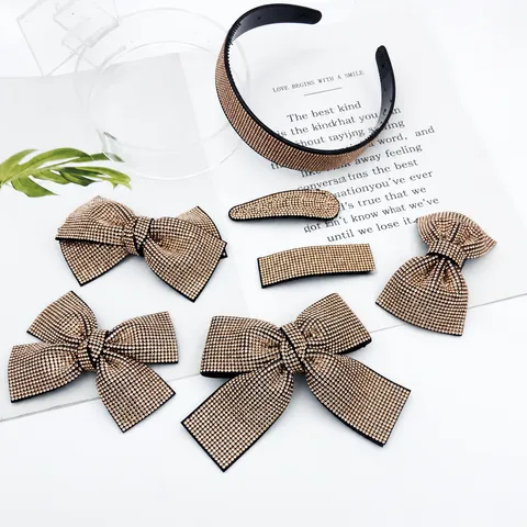 Chic Champagne Rhinestone Bow Spring Hair Clip Elegant Crystal Hair Barrettes Fashion Hair Accessories For Women