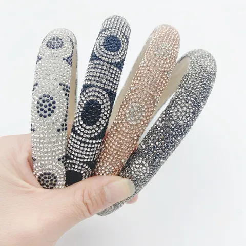 Women Fashion Rhinestone Headband Vintage Narrow High Crown Hair Hoop Sparkling Crystal Hair Accessories for Daily Party