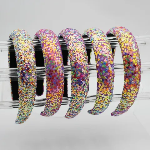 Colorful Sequin Headband Wide High Crown Hair Hoop Sparkling Fashion Hair Accessories For Women Party Daily Wear