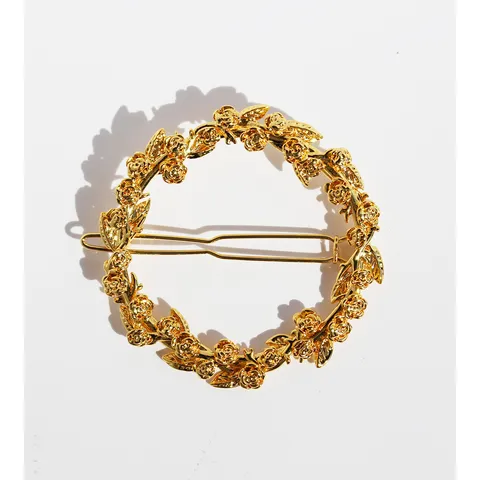 Vintage Brass Floral Wreath Hair Clip Gold Embossed Rose Hair Accessories For Women Hanfu Classical Headwear