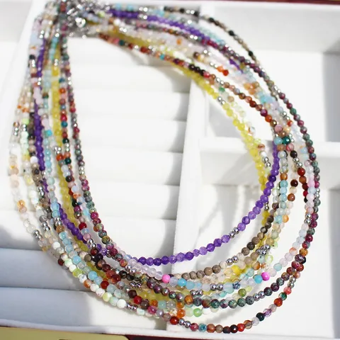 Handgemaakte Natuursteen Kraal Ketting Meerlaagse Messing Vergulde Sleutelbeen Ketting Mode Sieraden Voor Vrouwen