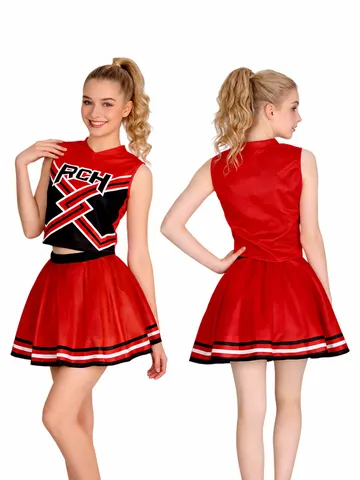 Costume da Cheerleader Bring It On RCH per Donna Set Top E Bottom a Contrasto Con Scollo a V per Feste Cosplay Esibizioni