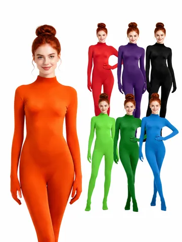 Tuta Zentai da Donna in Seta di Latte Tinta Unita Tuta Intera per Halloween Cosplay Spettacolo Teatrale Abbigliamento da Danza Body