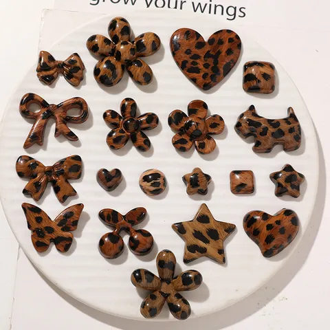 Leopard Print Acrylic Bow Heart Flower Star Dog Shape Patches DIY Earring Hair Accessories Jewelry Making Craft Charms
