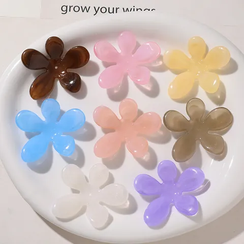 Clear Jelly Macaron Color Five Petal Flower Acrylic Charms DIY Jewelry Findings For Earrings Keychain Accessories