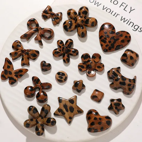 Leopard Print Acrylic Bow Heart Flower Star Dog Shape Patches DIY Earring Hair Accessories Jewelry Making Craft Charms