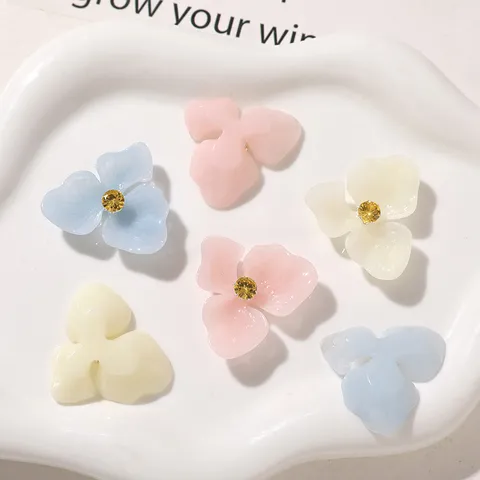 Breloques de Fleurs en Résine avec Strass Incrustés Accessoires de Fabrication de Boucles d'Oreilles DIY Pièces de Pinces à Cheveux Perles de Fleurs à Trois Pétales