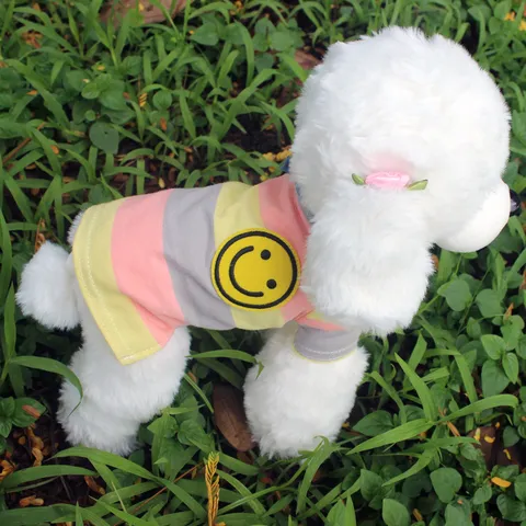 Schattig Gestreept Hond T-Shirt Katoen Ademend Kleine Middelgrote Honden Kleding Leuke Glimlach Patch Zomer Lente Huisdier Kleding