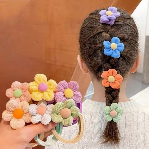 Children Bow Flower Hair Ties High Elastic Scrunchies For Girls Candy Color Fabric Hair Bands Daily Accessories