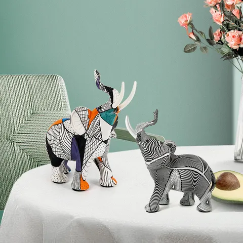 Moderne Minimalistische Hars Olifant Figuur Kleurrijke Graffiti Abstracte Dier Standbeeld Woonkamer TV Meubel