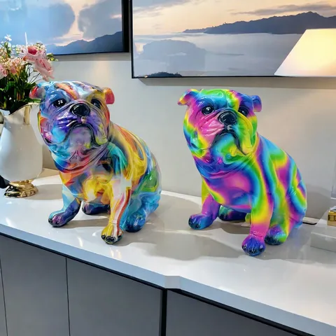 Creative Resin French Bulldog Figurine Colorful Graffiti Animal Statue Modern Home Decor Living Room TV Cabinet