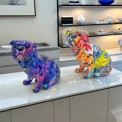 Creative Resin French Bulldog Figurine Colorful Graffiti Animal Statue Modern Home Decor Living Room TV Cabinet
