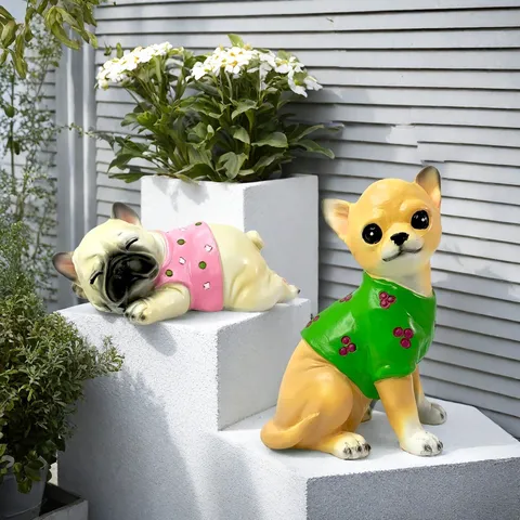 Outdoor Garden Animal Sculpture Resin Chihuahua French Bulldog Figurine Pastoral Yard Decor Cute Puppy Ornament Gift