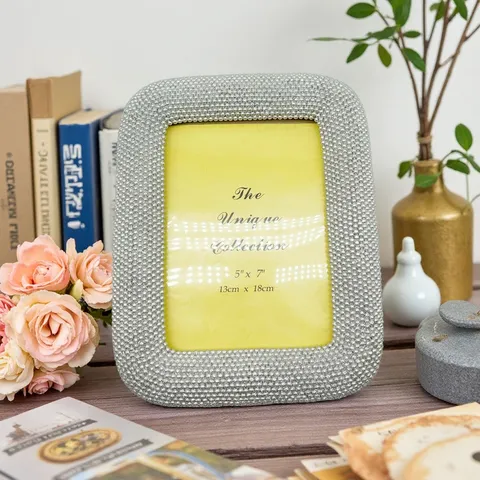 Resin Picture Frame 5x7 Inch Pearl Beaded Decorative Photo Frame For Tabletop Home Office Living Room Desk Decor Gold Silver