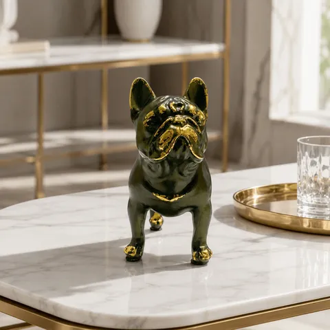 Creative European Resin French Bulldog Figurine Statue Living Room Porch Desktop Ornament Home Decor Animal Sculpture