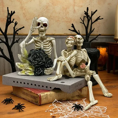 Halloween Resin Skeleton Figurine Gothic Couple Kissing Statue Desktop Showcase Party Decoration Prop Spooky Home Decor Ornament