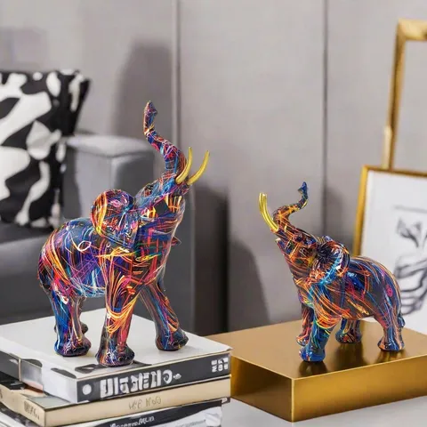 Moderne Minimalistische Hars Olifant Figuur Kleurrijke Graffiti Abstracte Dier Standbeeld Woonkamer TV Meubel