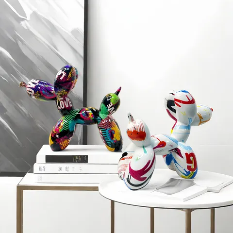 Nordic Balloon Dog Ornament Creative Water Transfer Graffiti Resin Craft Home TV Cabinet Desktop Decoration