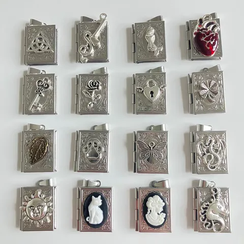 Vintage Edelstahl Buch Medaillon Halskette Cameo Katze Herz Hohl Floral Anhänger Halskette Schmuck Geschenk Für Damen