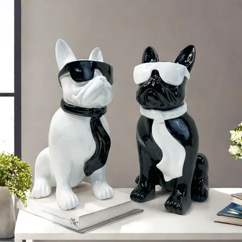 Modern Resin French Bulldog Figurine Statue Desktop Ornament Cool Sunglasses And Tie Dog Sculpture For Home Office Decor