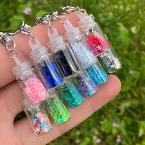 DIY Treibsand Wunschflasche Schlüsselanhänger Süßer Stern Glitter Schlüsselring Tasche Anhänger Dekoration
