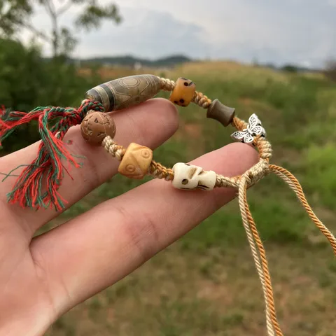Pulsera de Cuerda Tejida a Mano Estilo Tibetano Cuentas de Vidrio Thangka Gahu Box Charm Pulsera Estilo Étnico Regalo de Joyería para Unisex