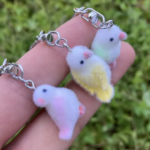 Cute Flocked Resin Little Bird Keychain Cartoon Animal Bag Hanging Pendant DIY Craft Key Ring Accessories
