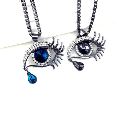 Vintage Lange Truiketting Legering Strass Boze Oog Traan Hanger Halsketting Voor Vrouwen Mode Sieraden Cadeau