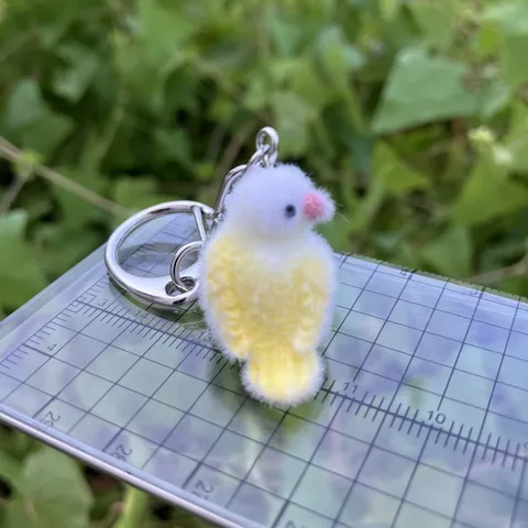 Cute Flocked Resin Little Bird Keychain Cartoon Animal Bag Hanging Pendant DIY Craft Key Ring Accessories