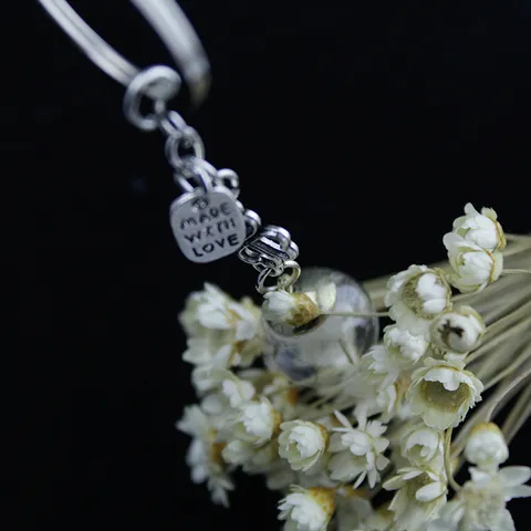 Creative Dandelion Seed Glass Ball Keychain Hamsa Hand Made With Love Angel Wings Key Ring Fashion Jewelry Gift