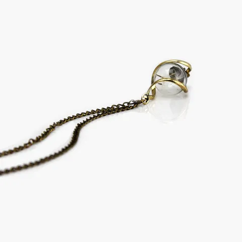 Vintage Dandelion Crystal Glass Ball Pendant Necklace Bronze Silver Rose Gold Botanical Specimen Jewelry