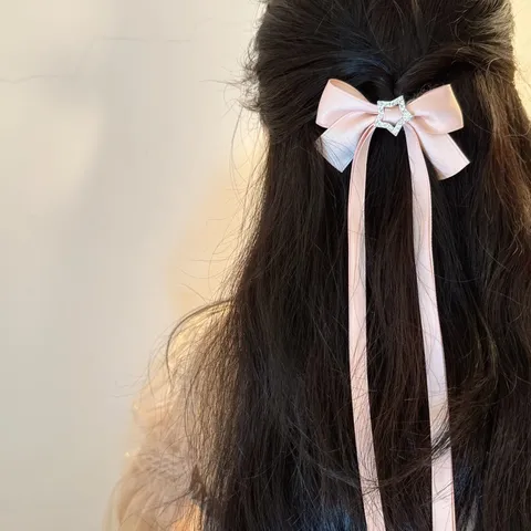 Sweet Satin Bowknot Hair Clip For Women Fresh Ribbon Star Rhinestone Headwear Handmade Side Duckbill Barrettes Fashion Hair Accessories