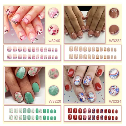 Faux Ongles à Presser Moyen Long Forme Ronde Carrée ABS Faux Ongles pour Femmes Quotidien Fête Décoration Ongles Manucure Artificielle