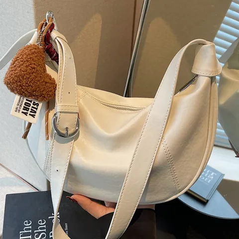 Women Fashion PU Leather Crossbody Bag Vintage Commuting Solid Color Crescent Dumpling Bag Casual Shoulder Bag