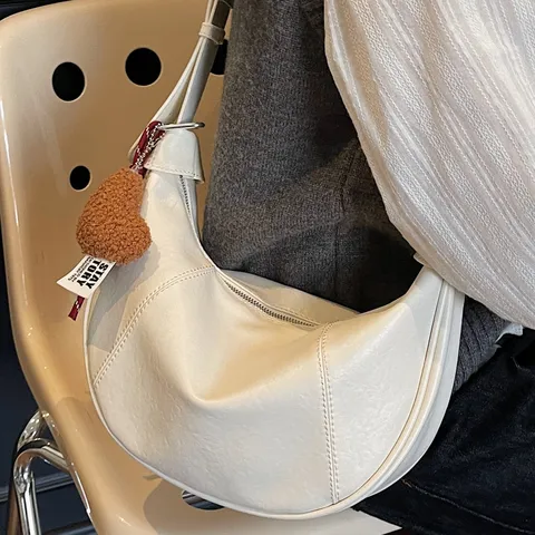 Women Fashion PU Leather Crossbody Bag Vintage Commuting Solid Color Crescent Dumpling Bag Casual Shoulder Bag