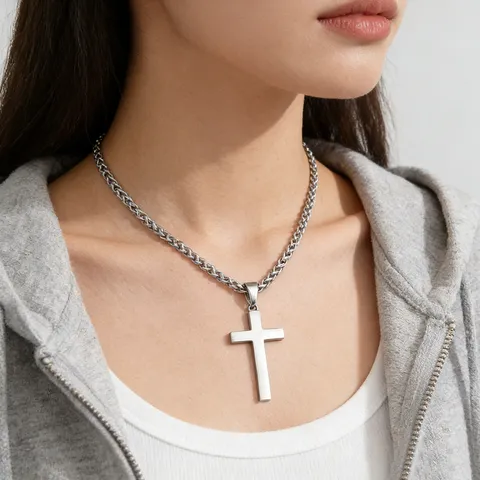 Collana con Pendente a Croce in Acciaio Inossidabile 304 per Uomo Donna Gioielli Religiosi Cristiani Lucidi Collana con Catena a Chiglia Placcata Oro Sottovuoto