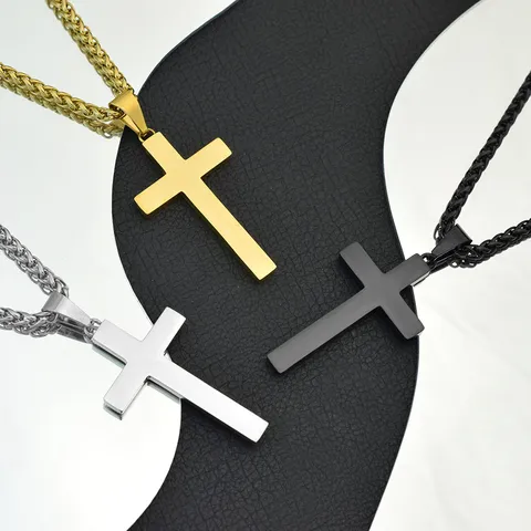 Collana con Pendente a Croce in Acciaio Inossidabile 304 per Uomo Donna Gioielli Religiosi Cristiani Lucidi Collana con Catena a Chiglia Placcata Oro Sottovuoto