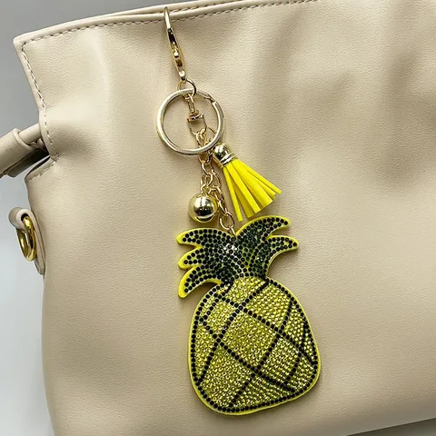 Mode Strass Ananas Schlüsselanhänger Quaste Metall Schlüsselring Stoff Frucht Tasche Anhänger Dekoration Für Damen Mädchen Geschenk
