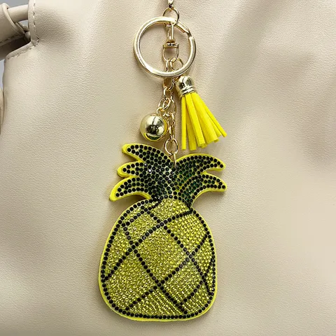 Mode Strass Ananas Schlüsselanhänger Quaste Metall Schlüsselring Stoff Frucht Tasche Anhänger Dekoration Für Damen Mädchen Geschenk