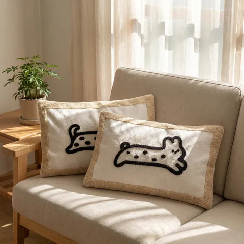 Ins Nordique Mignon Chiot Lapin Broderie Housse de Coussin Décoratif Housse de Coussin de Canapé Doux Velours Décoration de Maison