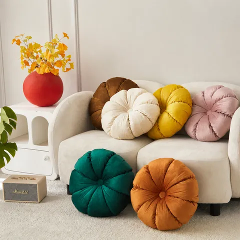 Coussin de Décoration Rond Plissé Européen Velours Néerlandais Coussin Roue de Citrouille Pour Salon Canapé Décoration Intérieure