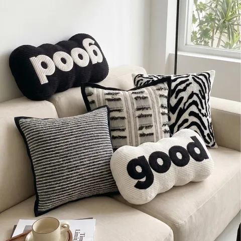 Style Nordique Motif Géométrique Lettre Brodé Housse de Coussin de Canapé Luxe Velours Coussin Décoration
