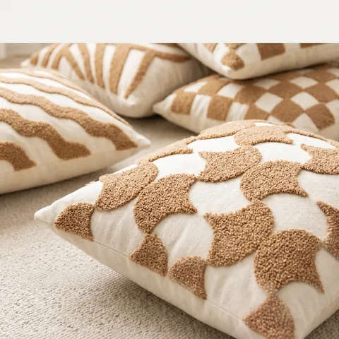 Housse de Coussin Décorative Tuftée Abstraite en Toile Style Wabi Sabi Pour Canapé Salon Décoration Intérieure