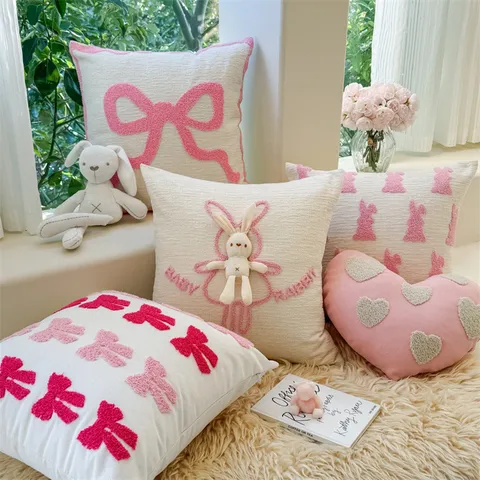 Ins Mignon Amour Cœur Nœud Lapin Peluche Housse de Coussin Douce Housse de Canapé