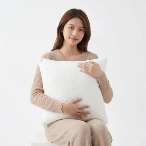 Housse de Coussin Décorative en Peluche Teddy Couleur Unie Douce et Moelleuse pour Canapé de Maison Chambre à Couchere