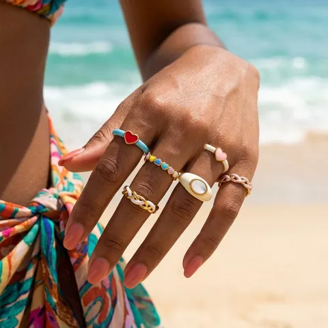 Edelstahl Buntes Emaille Tropföl Herz Gedrehter Ring Damen Mode Ästhetisch Dopamin Statement Finger Schmuck
